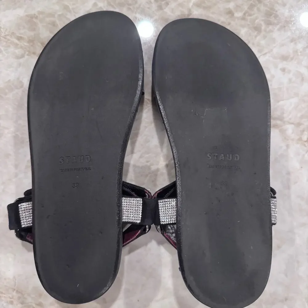 STAUD Black Flat rhinestone Sandals with Velcro closures size 39 - Picture 11 of 14
